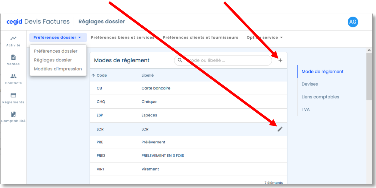 Comment modifier ou créer un nouveau mode de règlement ? – Cegid Devis